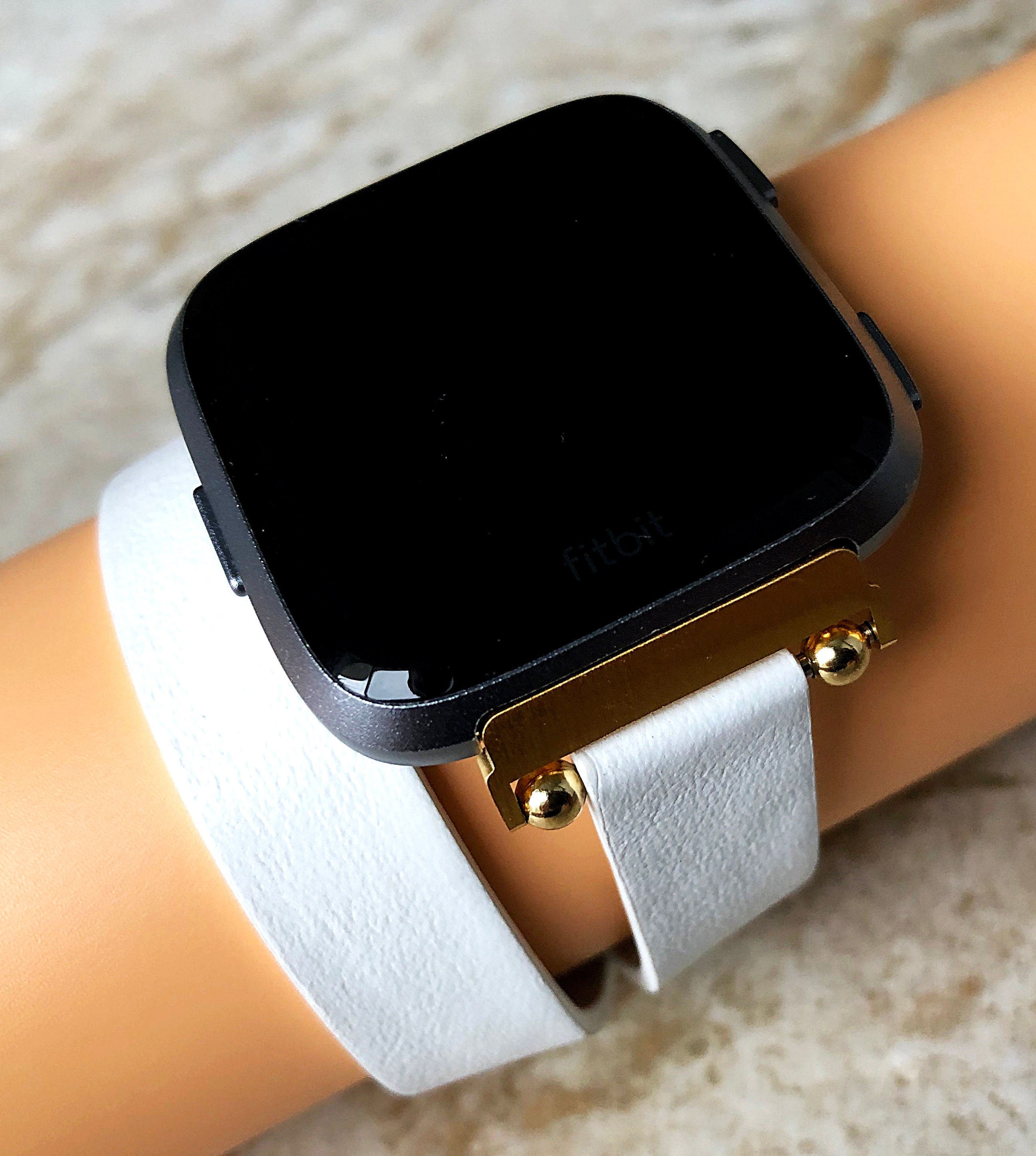 Fitbit Versa 2 3 4 Sense 2 White Soft Band Double Wrap Around Wrist Eco Vegan Leather Watch Strap Twice Bracelet in Silver Rose Gold Black